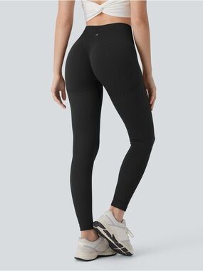 HALARA Black Ribbed High-Rise Leggings